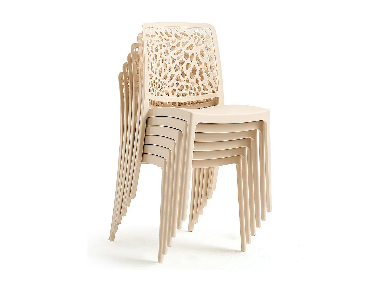 Lot de 6 chaises empilables en polypropylène renforcé de fibre de verre pour jardin ou intérieur, hydrofuges et résistantes, design moderne - SOLE - Crème
