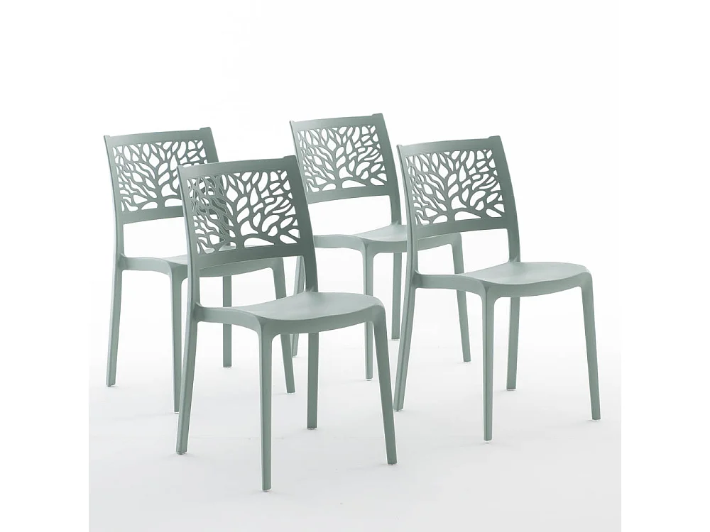 Lot de 4 chaises en polypropylène renforcé de fibre de verre empilables pour extérieur et jardin, bar, restaurant, cuisine design moderne - Flora - Vert sauge