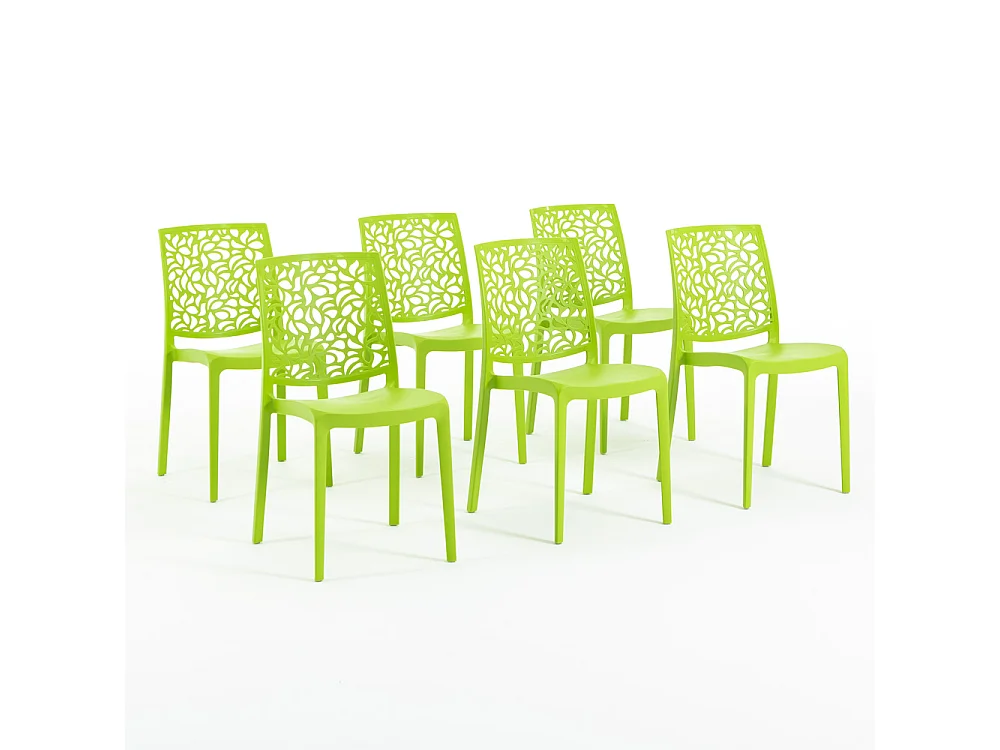 Lot de 6 chaises en polypropylène renforcé de fibre de verre empilables pour extérieur et jardin, bar, restaurant, cuisine design moderne - Anna - Vert citron