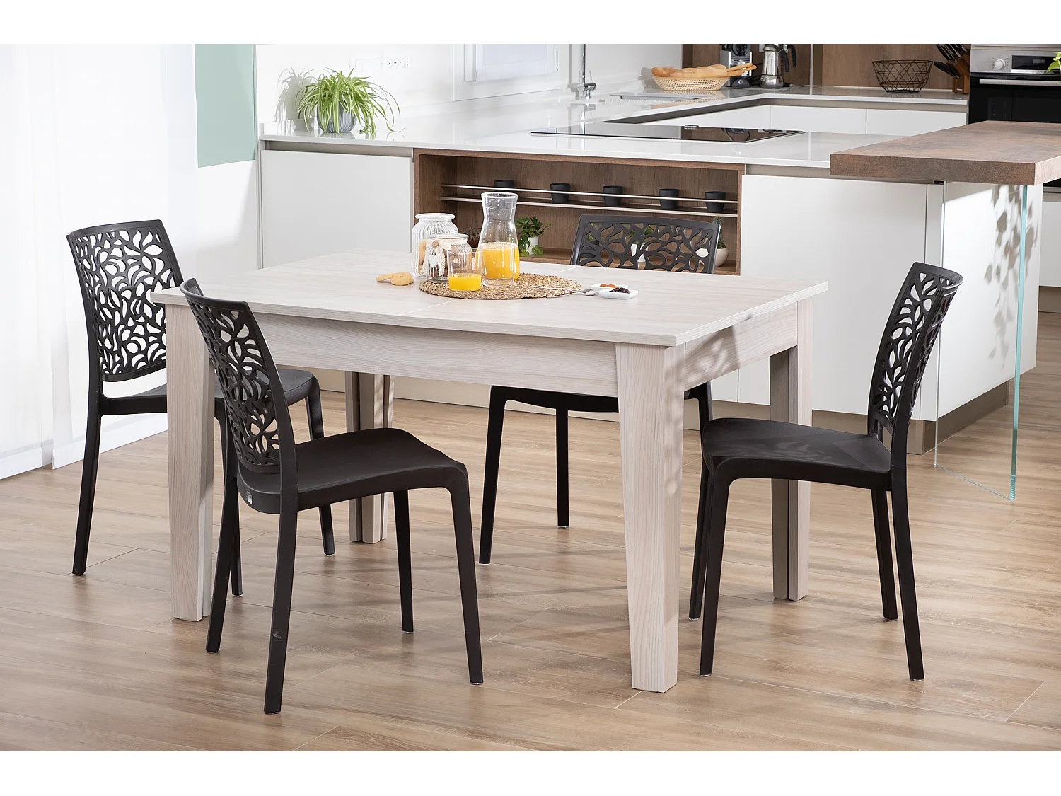 Lot de 4 chaises en polypropylène renforcé de fibre de verre empilables pour extérieur et jardin, bar, restaurant, cuisine design moderne - Anna - Moka