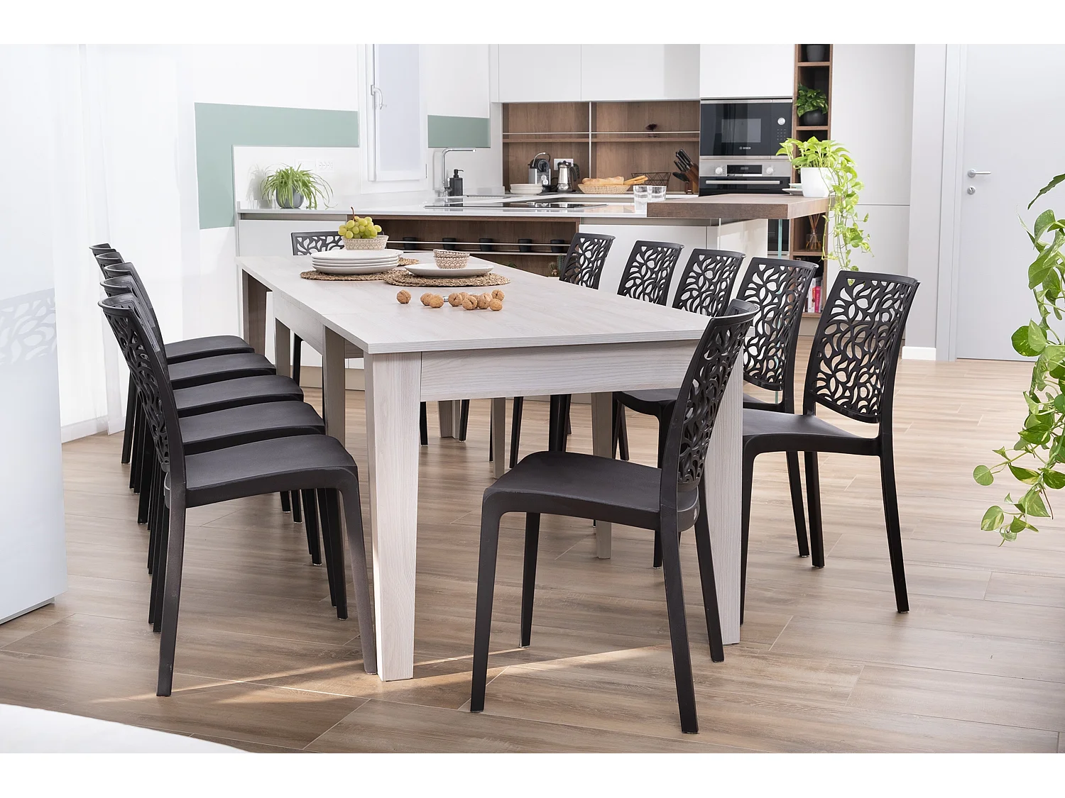 Lot de 4 chaises en polypropylène renforcé de fibre de verre empilables pour extérieur et jardin, bar, restaurant, cuisine design moderne - Anna - Moka