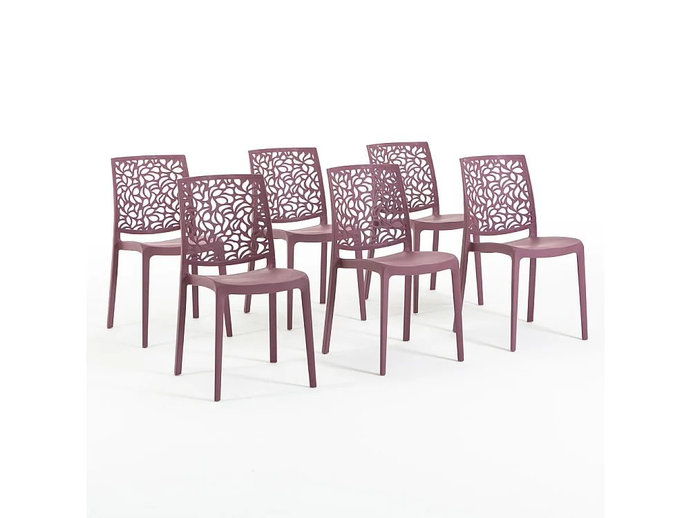 Lot de 6 chaises en polypropylène renforcé de fibre de verre empilables pour extérieur et jardin, bar, restaurant, cuisine design moderne - Anna - Mauve