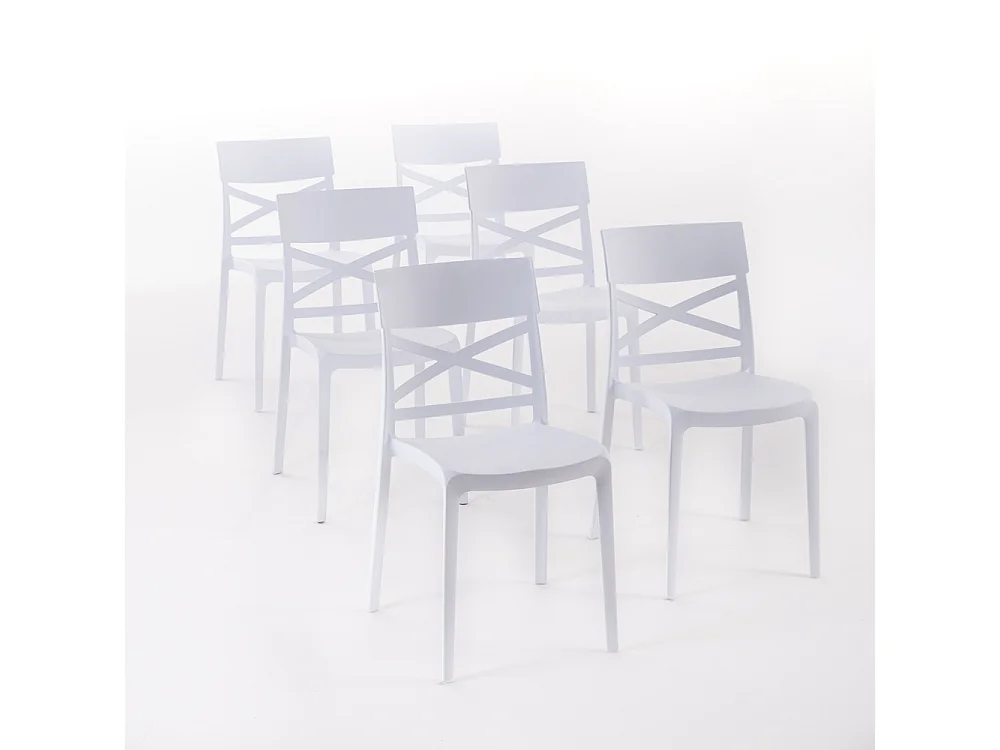 Lot de 6 chaises en polypropylène renforcé de fibre de verre empilables pour extérieur et jardin, bar, restaurant, cuisine design moderne - Martina - Blanc