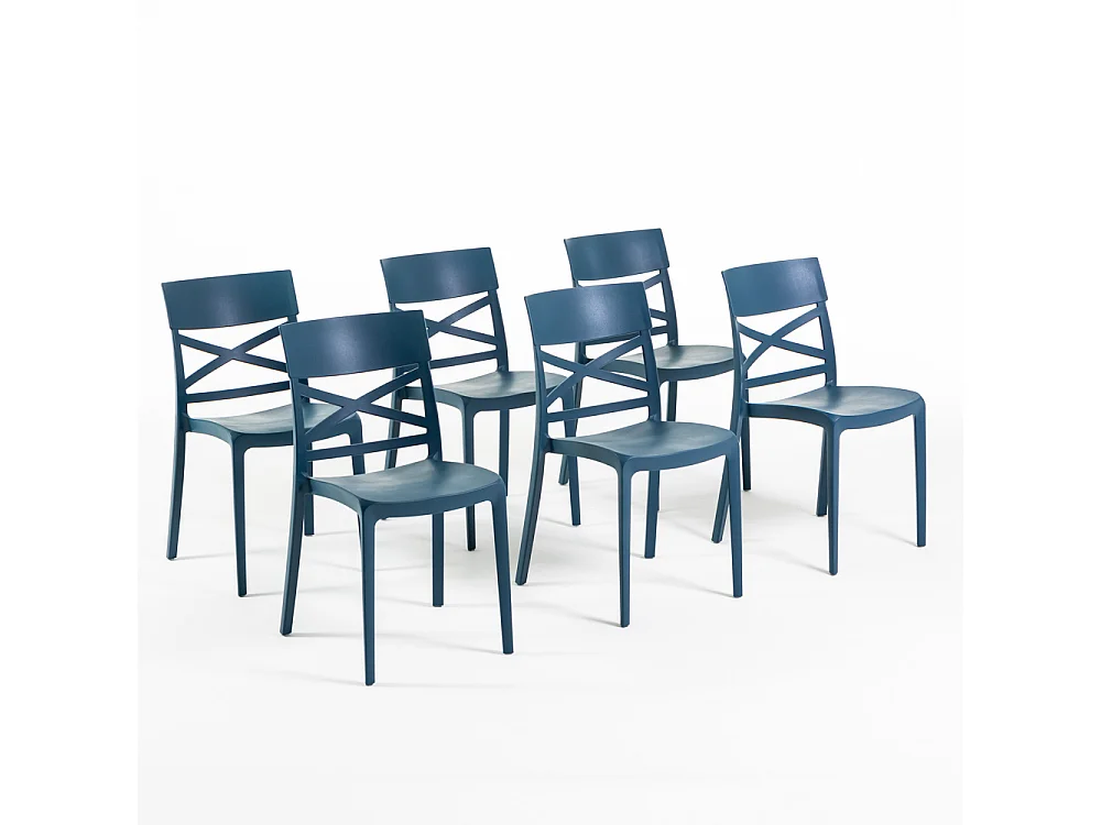 Lot de 6 chaises en polypropylène renforcé de fibre de verre empilables pour extérieur et jardin, bar, restaurant, cuisine design moderne - Martina - Bleu pétrole