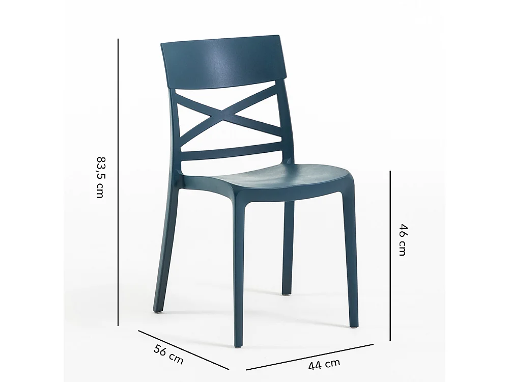Lot de 6 chaises en polypropylène renforcé de fibre de verre empilables pour extérieur et jardin, bar, restaurant, cuisine design moderne - Martina - Bleu pétrole