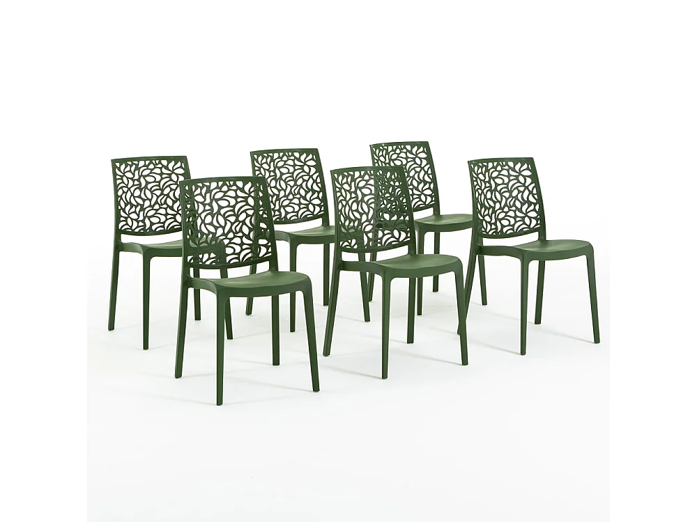 Lot de 6 chaises en polypropylène renforcé de fibre de verre empilables pour extérieur et jardin, bar, restaurant, cuisine design moderne - Anna - Olive