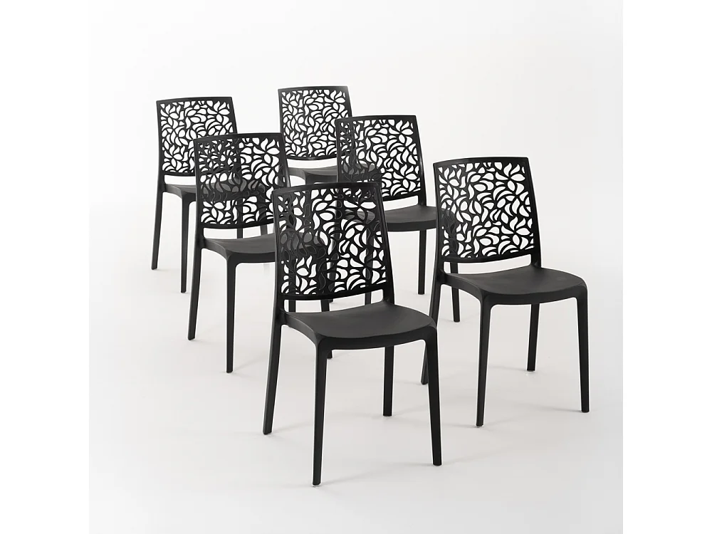 Lot de 6 chaises en polypropylène renforcé de fibre de verre empilables pour extérieur et jardin, bar, restaurant, cuisine design moderne - Anna - Noir