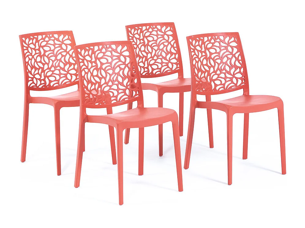 Lot de 4 chaises en polypropylène renforcé de fibre de verre empilables pour extérieur et jardin, bar, restaurant, cuisine design moderne - Anna - Corail