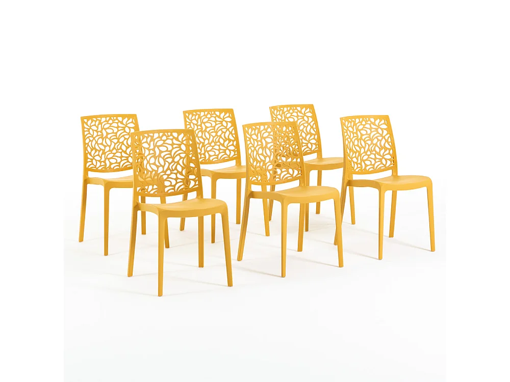 Lot de 6 chaises en polypropylène renforcé de fibre de verre empilables pour extérieur et jardin, bar, restaurant, cuisine design moderne - Anna - Moutarde