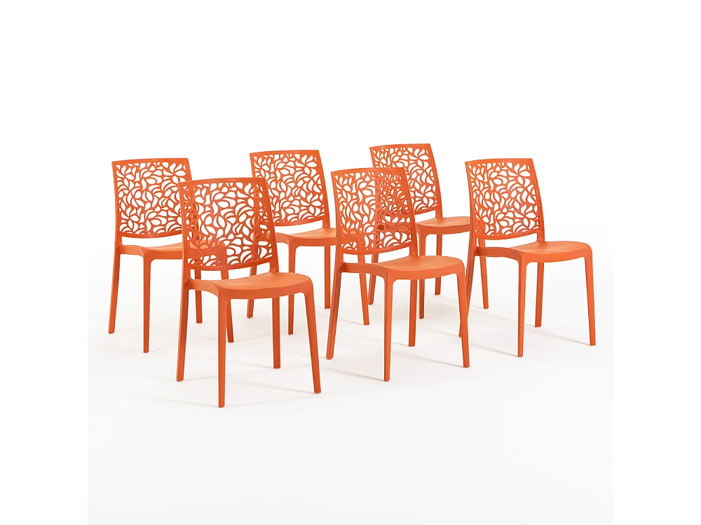 Lot de 6 chaises en polypropylène renforcé de fibre de verre empilables pour extérieur et jardin, bar, restaurant, cuisine design moderne - Anna - Papaye