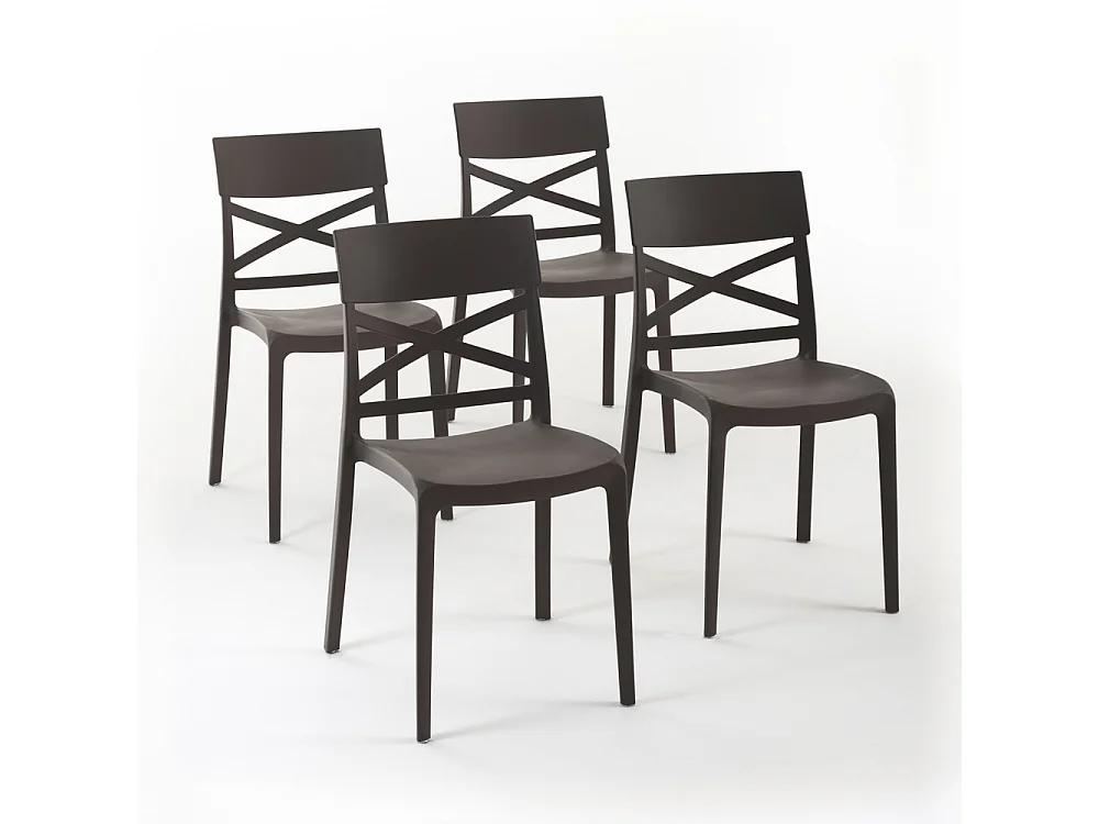 Lot de 4 chaises en polypropylène renforcé de fibre de verre empilables pour extérieur et jardin, bar, restaurant, cuisine design moderne - Martina - Moka