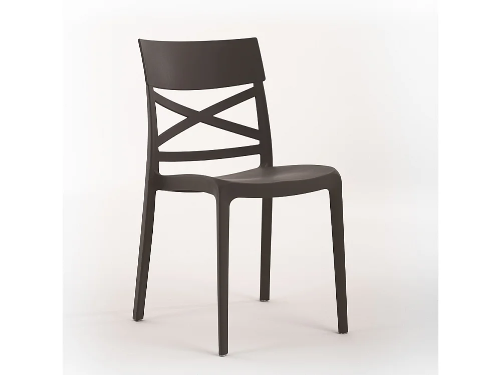 Lot de 4 chaises en polypropylène renforcé de fibre de verre empilables pour extérieur et jardin, bar, restaurant, cuisine design moderne - Martina - Moka