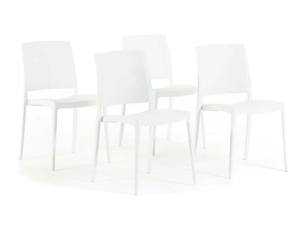 Lot de 4 chaises empilables en polypropylène renforcé de fibre de verre pour jardin ou intérieur, hydrofuges et résistantes, design moderne - MARIA - Blanc