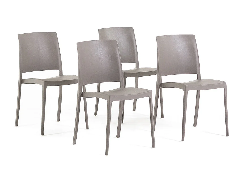 Lot de 4 chaises empilables en polypropylène renforcé de fibre de verre pour jardin ou intérieur, hydrofuges et résistantes, design moderne - MARIA - Taupe