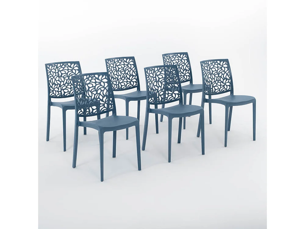 Lot de 6 chaises en polypropylène renforcé de fibre de verre empilables pour extérieur et jardin, bar, restaurant, cuisine design moderne - Anna - Bleu pétrole
