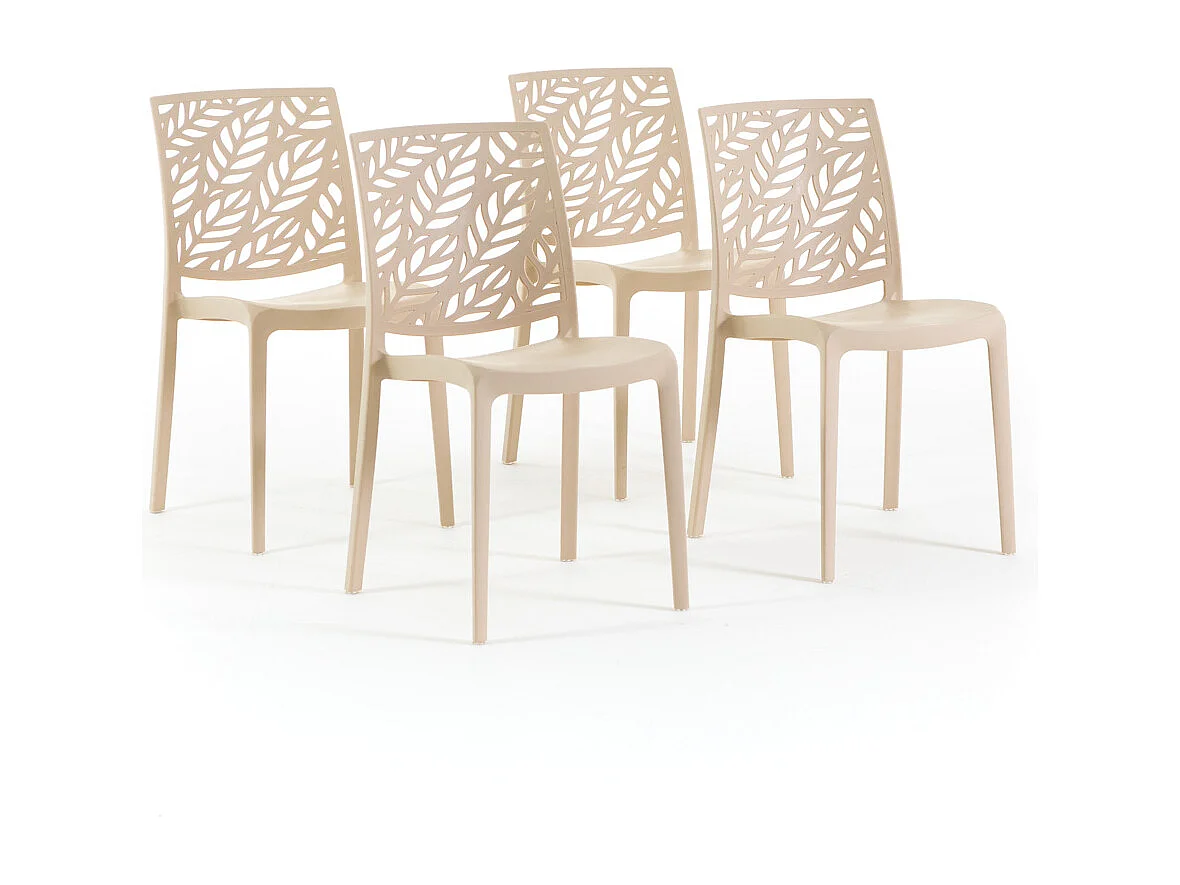 Lot de 4 chaises en polypropylène renforcé de fibre de verre empilables pour extérieur et jardin, bar, restaurant, cuisine design moderne - Dafne - Crème