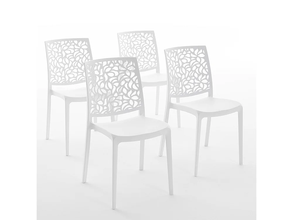 Lot de 4 chaises en polypropylène renforcé de fibre de verre empilables pour extérieur et jardin, bar, restaurant, cuisine design moderne - Anna - Blanc