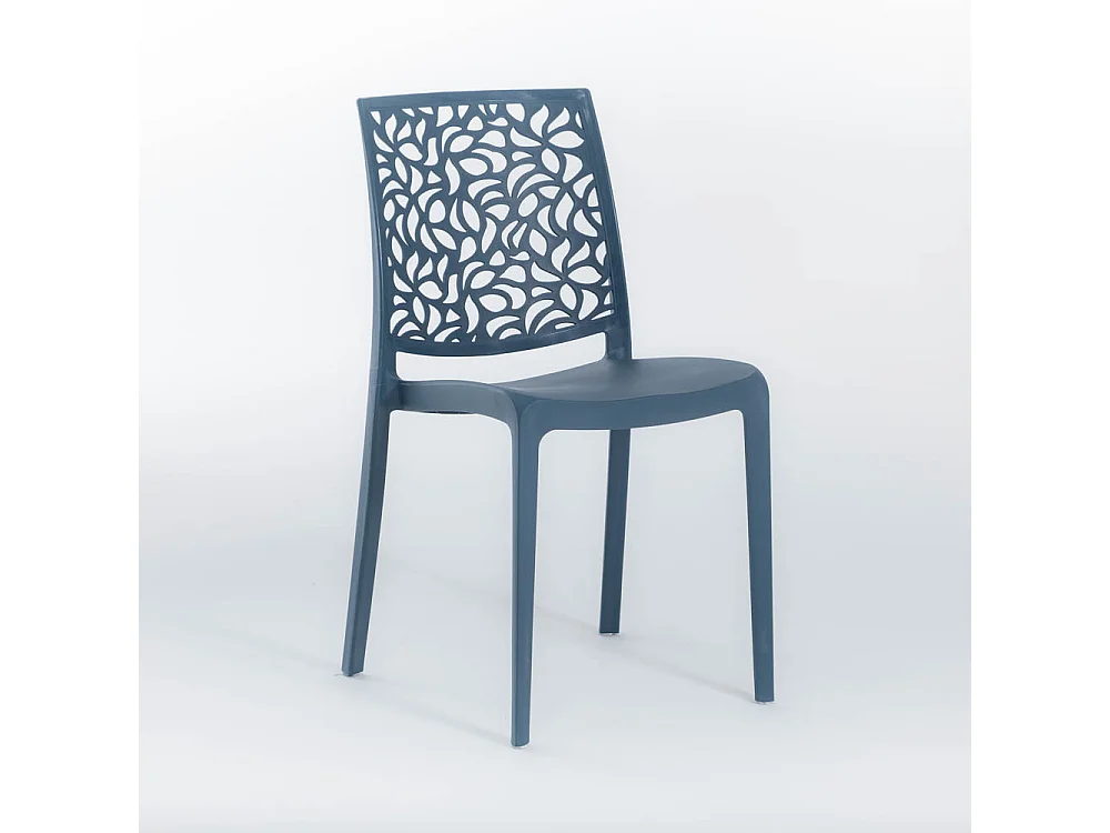 Set di 4 sedie impilabili in polipropilene rinforzato con fibra di vetro per esterno e giardino, bar, ristorante, cucina, design moderno – Anna – Petrolio