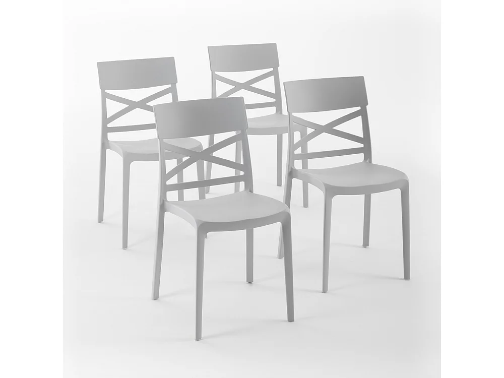Lot de 4 chaises en polypropylène renforcé de fibre de verre empilables pour extérieur et jardin, bar, restaurant, cuisine design moderne - Martina - Gris clair