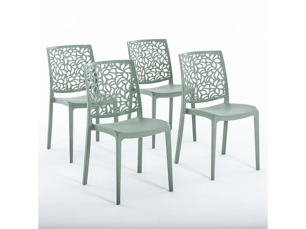 Lot de 4 chaises en polypropylène renforcé de fibre de verre empilables pour extérieur et jardin, bar, restaurant, cuisine design moderne - Anna - Sauge