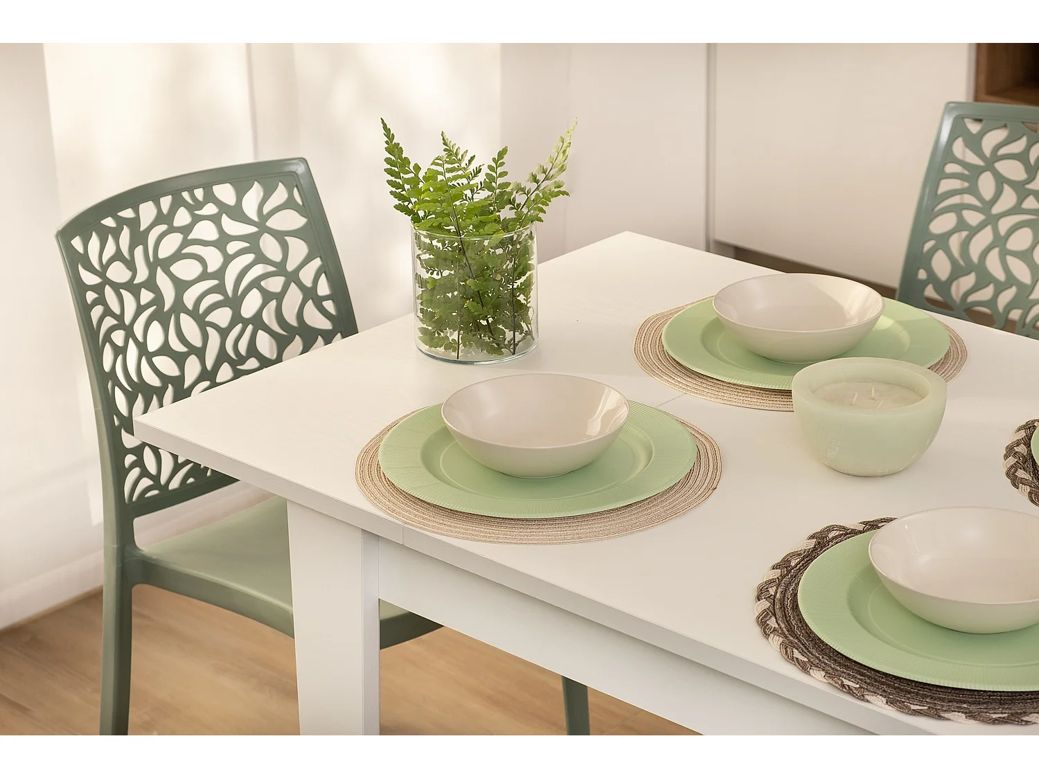 Lot de 4 chaises en polypropylène renforcé de fibre de verre empilables pour extérieur et jardin, bar, restaurant, cuisine design moderne - Anna - Sauge