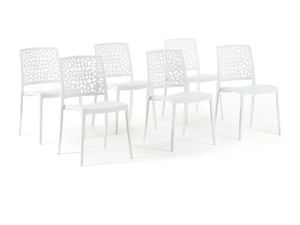 Lot de 6 chaises empilables en polypropylène renforcé de fibre de verre pour jardin ou intérieur, hydrofuges et résistantes, design moderne - ALINA - Blanc