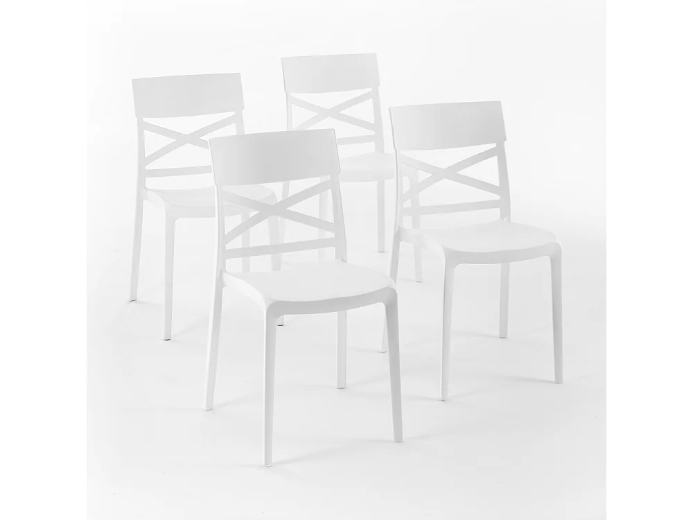 Lot de 4 chaises en polypropylène renforcé de fibre de verre empilables pour extérieur et jardin, bar, restaurant, cuisine design moderne - Martina - Blanc