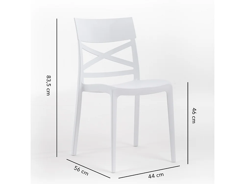 Lot de 4 chaises en polypropylène renforcé de fibre de verre empilables pour extérieur et jardin, bar, restaurant, cuisine design moderne - Martina - Blanc