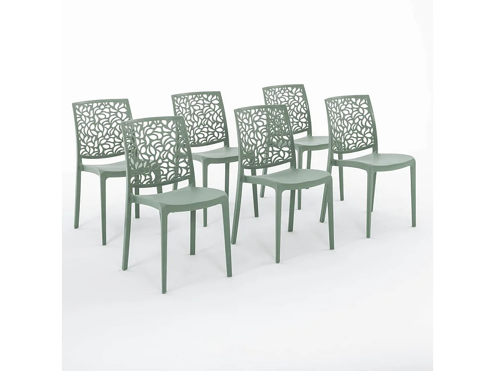 Lot de 6 chaises en polypropylène renforcé de fibre de verre empilables pour extérieur et jardin, bar, restaurant, cuisine design moderne - Anna - Sauge