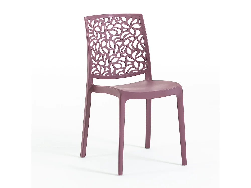 Set di 4 sedie impilabili in polipropilene rinforzato con fibra di vetro per esterno e giardino, bar, ristorante, cucina, design moderno – Anna – Malva