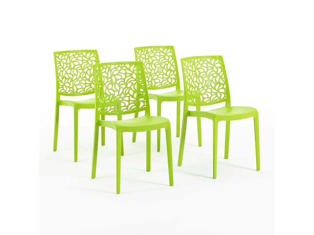 Lot de 4 chaises en polypropylène renforcé de fibre de verre empilables pour extérieur et jardin, bar, restaurant, cuisine design moderne - Anna - Vert citron
