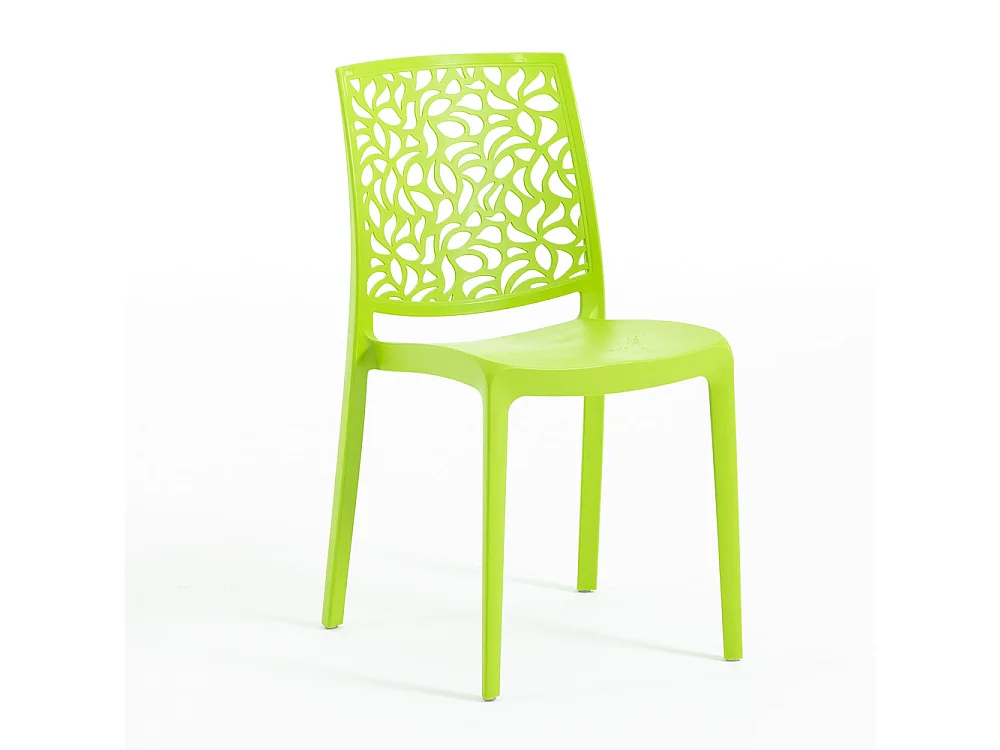 Lot de 4 chaises en polypropylène renforcé de fibre de verre empilables pour extérieur et jardin, bar, restaurant, cuisine design moderne - Anna - Vert citron