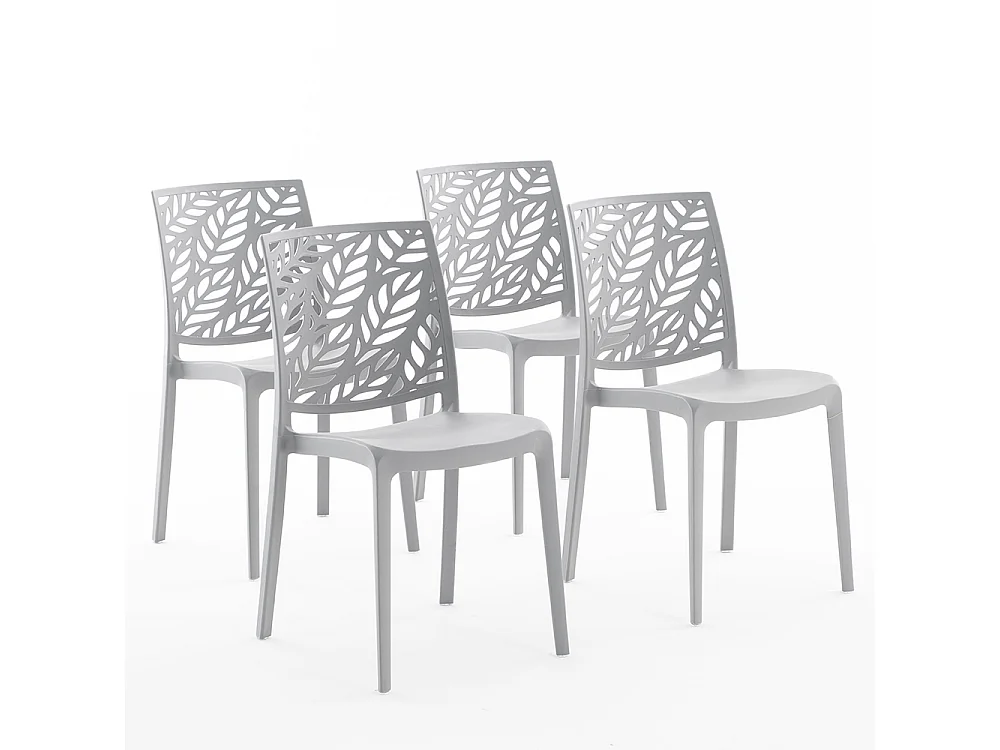 Lot de 4 chaises en polypropylène renforcé de fibre de verre empilables pour extérieur et jardin, bar, restaurant, cuisine design moderne - Dafne - Gris clair