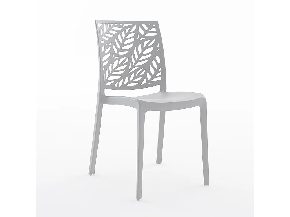 Lot de 4 chaises en polypropylène renforcé de fibre de verre empilables pour extérieur et jardin, bar, restaurant, cuisine design moderne - Dafne - Gris clair