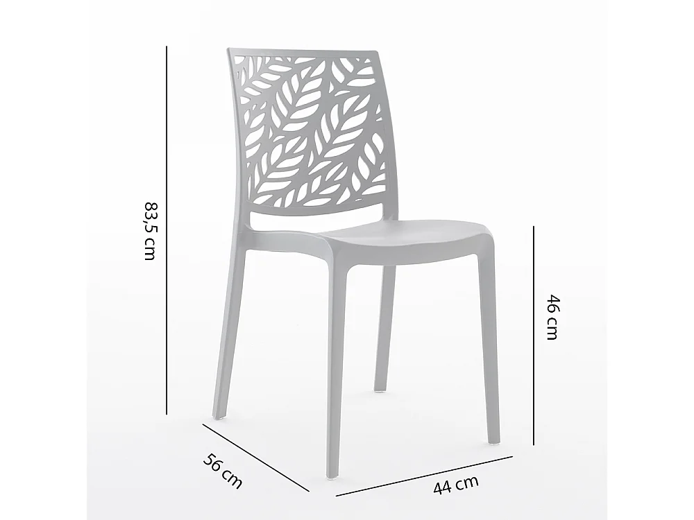 Lot de 4 chaises en polypropylène renforcé de fibre de verre empilables pour extérieur et jardin, bar, restaurant, cuisine design moderne - Dafne - Gris clair