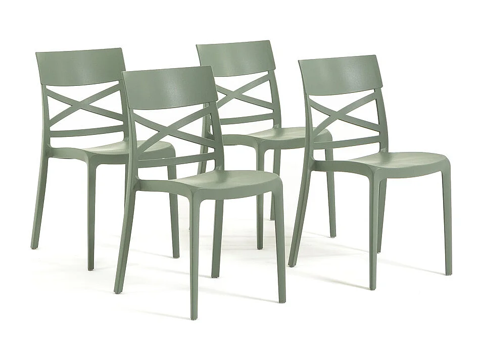 Lot de 4 chaises en polypropylène renforcé de fibre de verre empilables pour extérieur et jardin, bar, restaurant, cuisine design moderne - Martina - Vert sauge