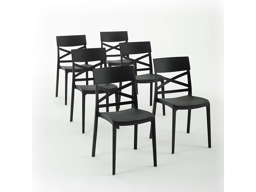 Lot de 6 chaises en polypropylène renforcé de fibre de verre empilables pour extérieur et jardin, bar, restaurant, cuisine design moderne - Martina - Noir