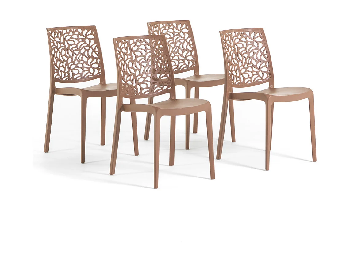 Lot de 4 chaises en polypropylène, empilables, pour extérieur et jardin, bar et restaurant, cuisine au design moderne – Anna/Mocha Mousse