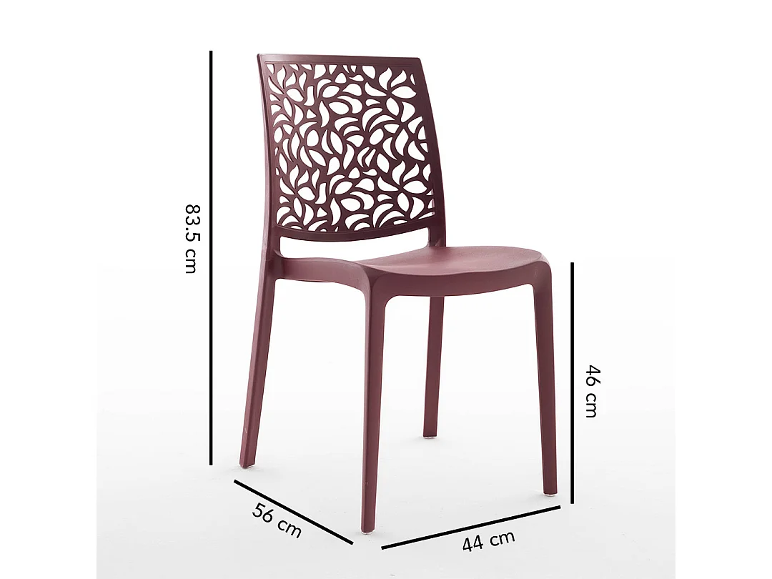 Set di 4 sedie impilabili in polipropilene rinforzato con fibra di vetro per esterno e giardino, bar, ristorante, cucina, design moderno – Anna – Merlot