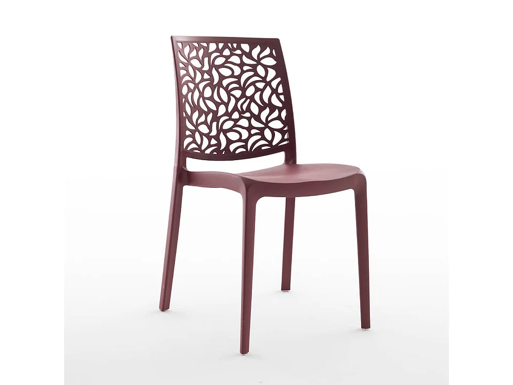 Set di 4 sedie impilabili in polipropilene rinforzato con fibra di vetro per esterno e giardino, bar, ristorante, cucina, design moderno – Anna – Merlot