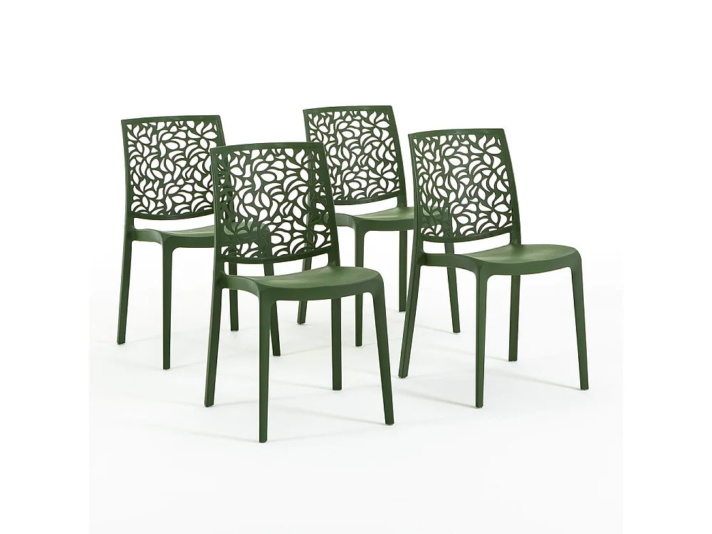 Lot de 4 chaises en polypropylène renforcé de fibre de verre empilables pour extérieur et jardin, bar, restaurant, cuisine design moderne - Anna - Olive