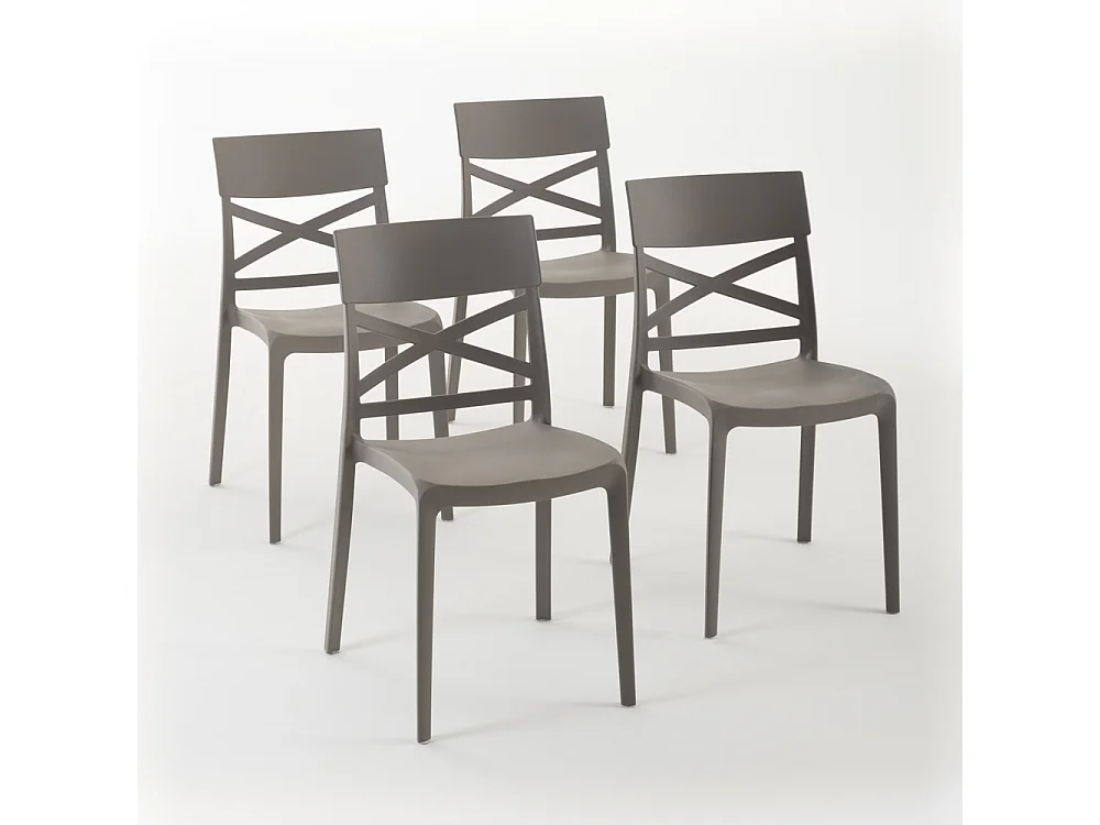 Lot de 4 chaises en polypropylène renforcé de fibre de verre empilables pour extérieur et jardin, bar, restaurant, cuisine design moderne - Martina - Taupe
