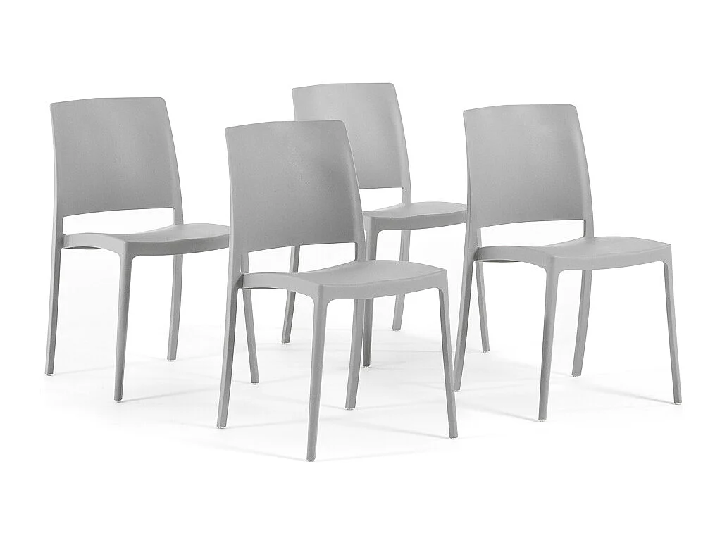 Lot de 4 chaises empilables en polypropylène renforcé de fibre de verre pour jardin ou intérieur, hydrofuges et résistantes, design moderne - MARIA - Gris clair
