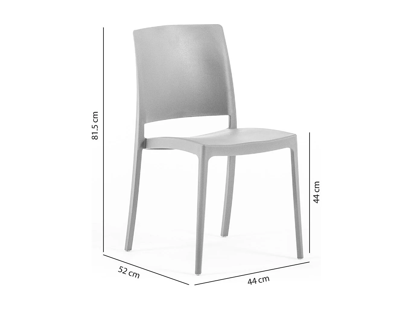 Lot de 4 chaises empilables en polypropylène renforcé de fibre de verre pour jardin ou intérieur, hydrofuges et résistantes, design moderne - MARIA - Gris clair
