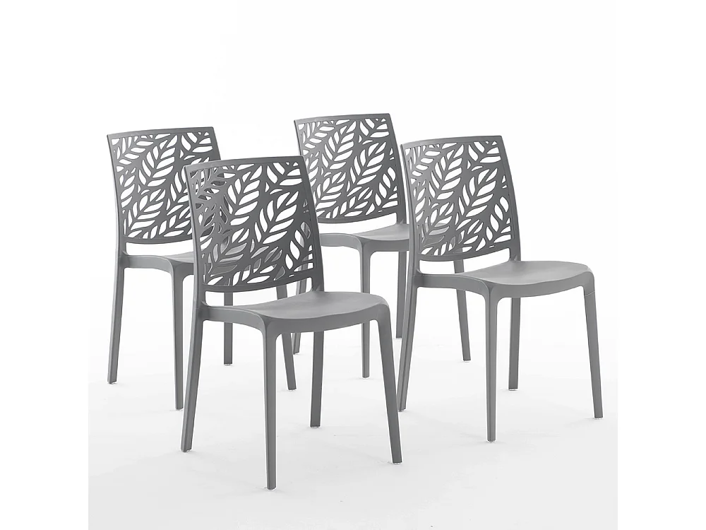 Lot de 4 chaises en polypropylène renforcé de fibre de verre empilables pour extérieur et jardin, bar, restaurant, cuisine design moderne - Dafne - Gris foncé