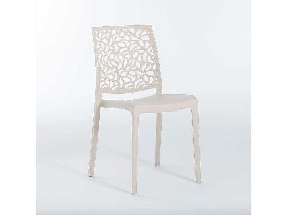 Set di 6 sedie impilabili in polipropilene rinforzato con fibra di vetro per esterno e giardino, bar, ristorante, cucina, design moderno – Anna – Crema