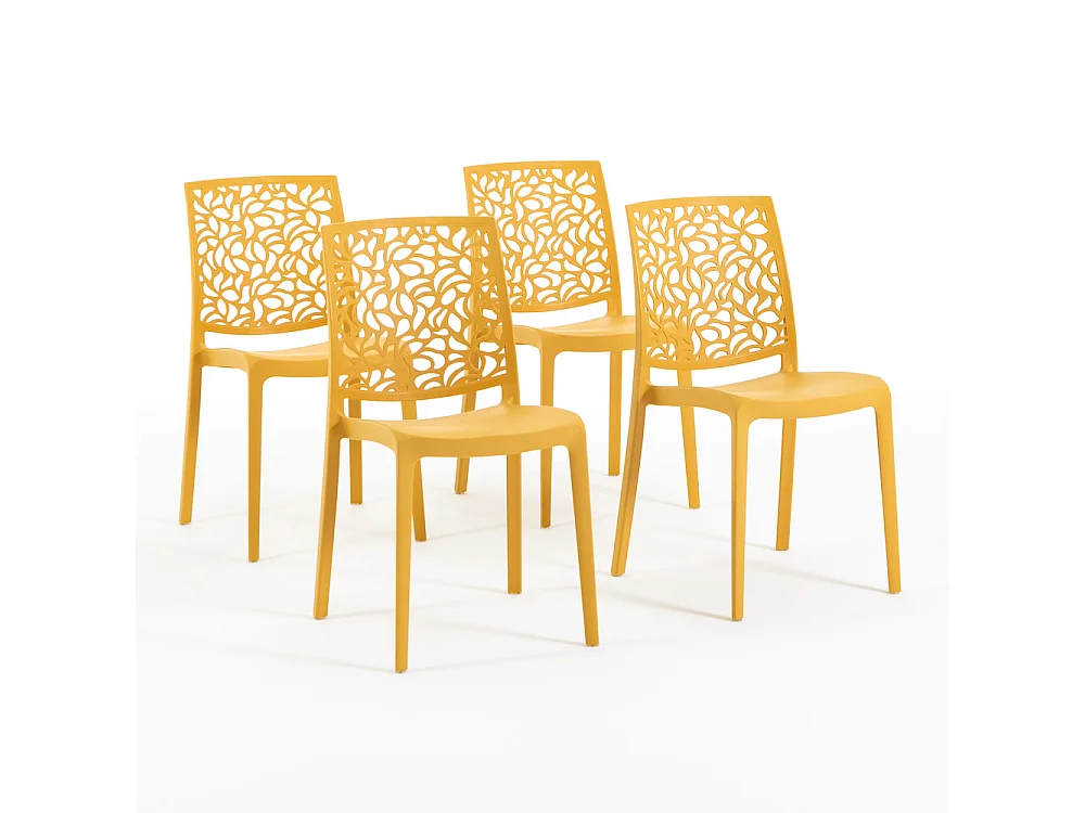 Lot de 4 chaises en polypropylène renforcé de fibre de verre empilables pour extérieur et jardin, bar, restaurant, cuisine design moderne - Anna - Moutarde