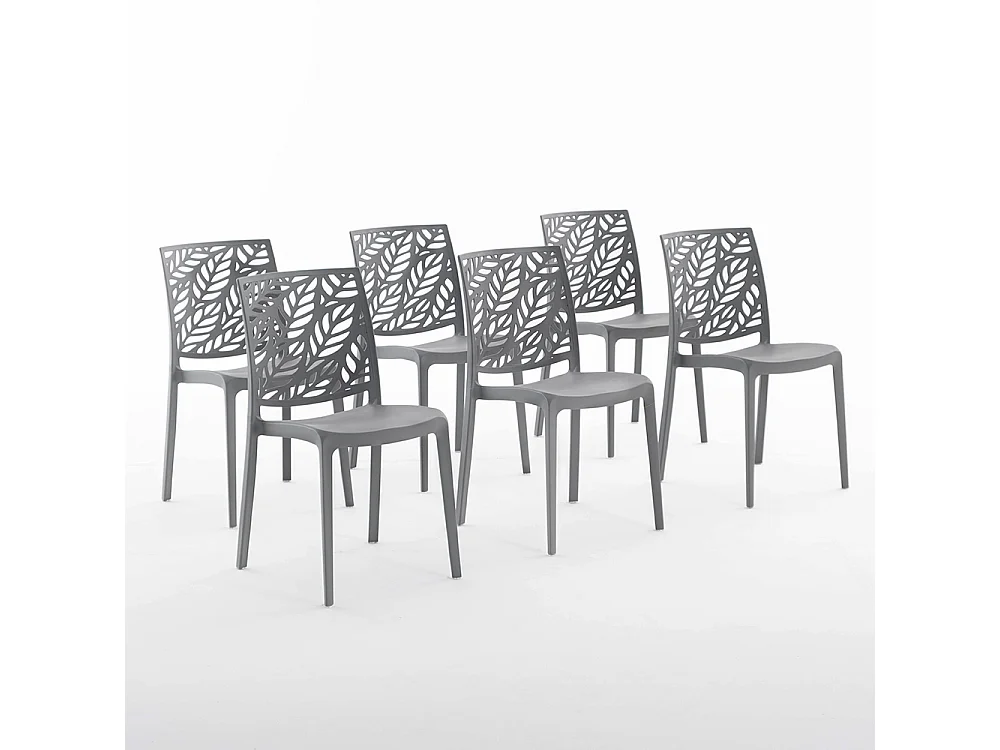 Lot de 6 chaises en polypropylène renforcé de fibre de verre empilables pour extérieur et jardin, bar, restaurant, cuisine design moderne - Dafne - Gris foncé
