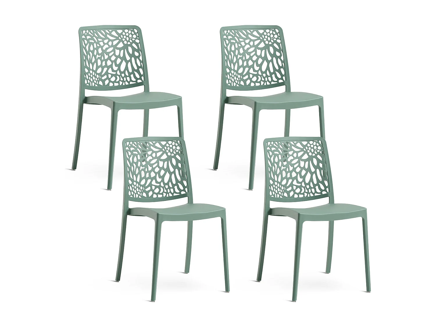 Lot de 4 chaises empilables en polypropylène renforcé de fibre de verre pour jardin ou intérieur, hydrofuges et résistantes, design moderne - SOLE - Sauge