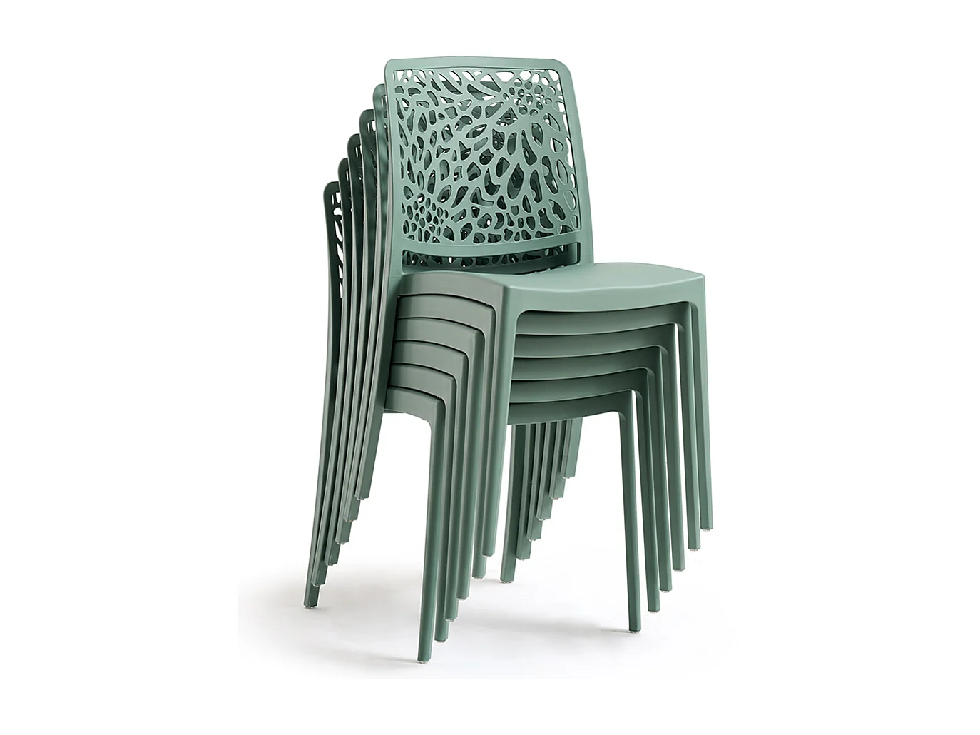 Lot de 4 chaises empilables en polypropylène renforcé de fibre de verre pour jardin ou intérieur, hydrofuges et résistantes, design moderne - SOLE - Sauge
